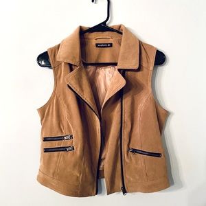 Tan Suede Full Zip Vest